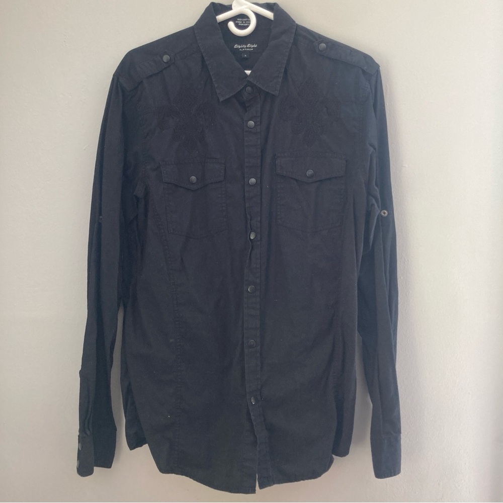 Mens Eighty Eight Platinum Vintage Black long sleeve Button Down Stitch Shirt L